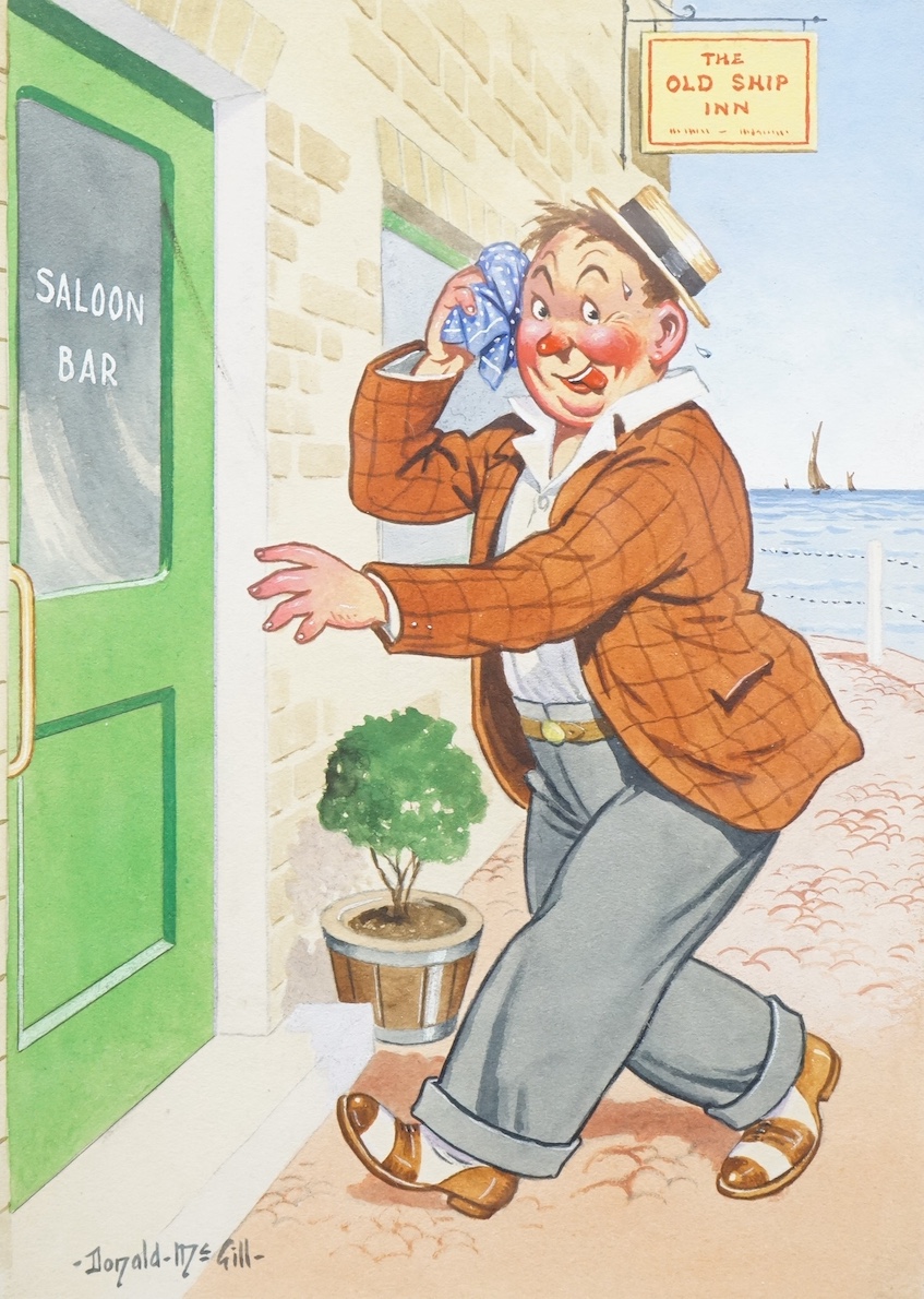 Donald McGill (1875-1962), original watercolour / gouache, ‘This is a Thirsty Place’, signed, 22 x 16cm. Condition - fair to good